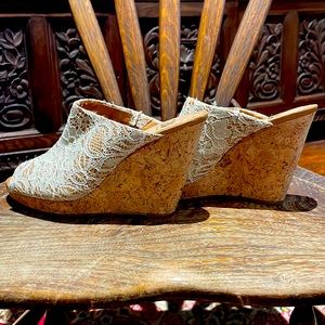 Gianni Bini Lace and Cork Wedges
